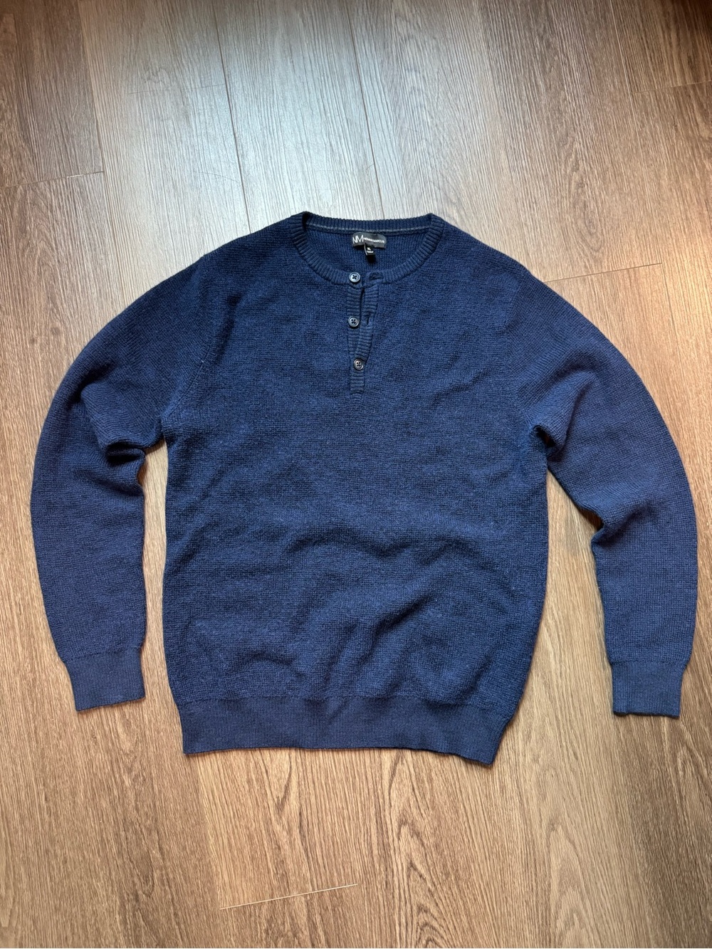 Neiman Marcus Navy Crewneck Henley Sweater